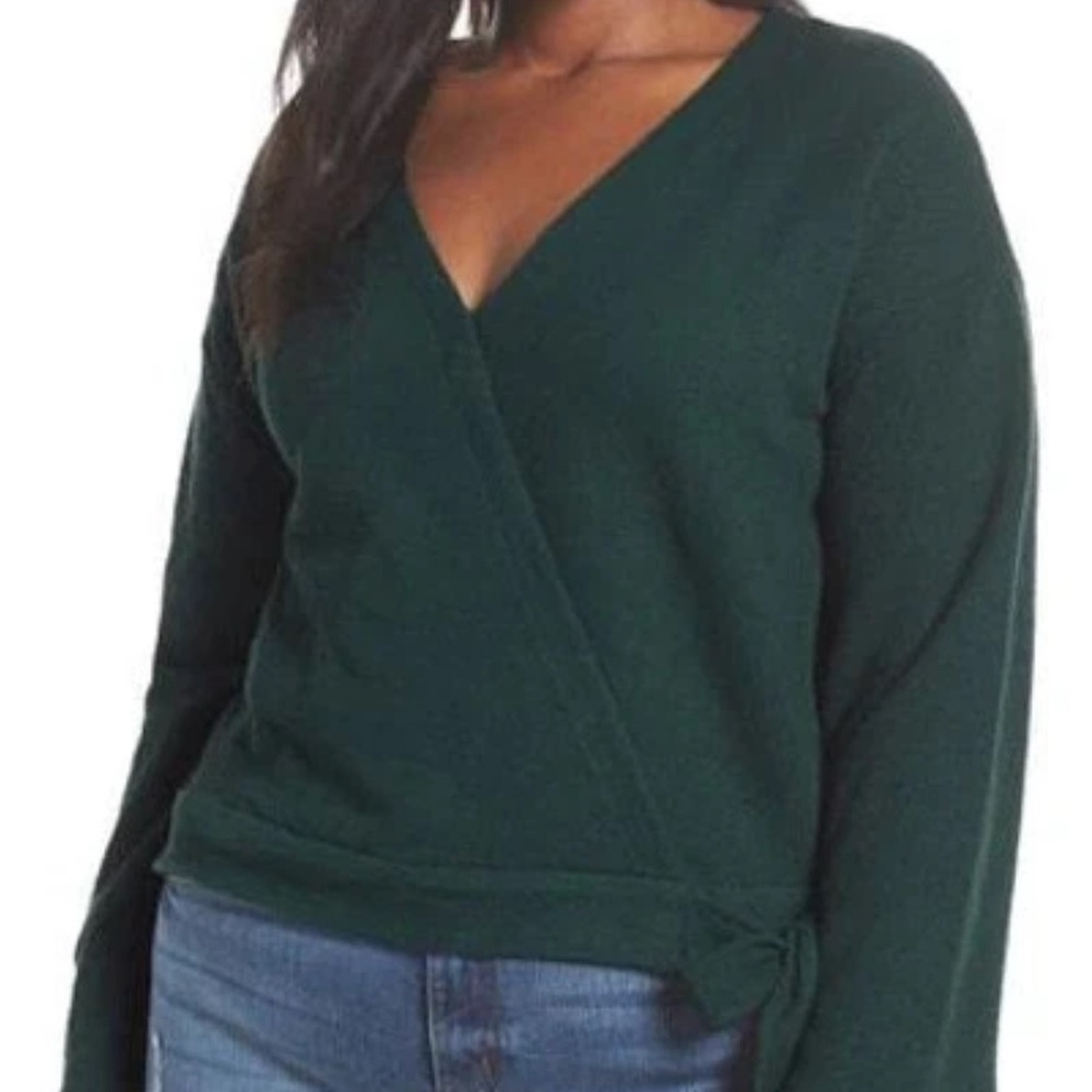 Madewell Deep Green V-Neck Wrap Sweater